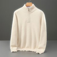 Pull en laine pure à 100% pour homme, manches longues, col semi-haut zippé, tricoté, vêtements décontractés personnalisés, OEM ODM