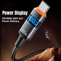 Câble de charge rapide USB Type-C PD 100W à haute vitesse avec logo personnalisé, affichage numérique LED 20V 5A, en alliage de zinc tressé et PVC
