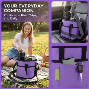 Borsa porta bevande con 4 scomparti, borsa termica in nylon con tracolla regolabile per bottiglie d'acqua e bicchieri - Product Image 2