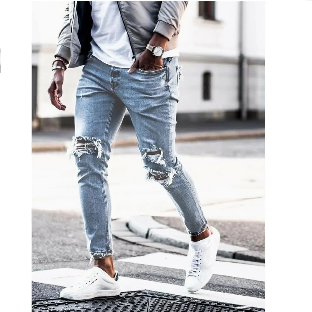 LF1903 2020 sıcak satış erkekler jogger şerit kot pantolon