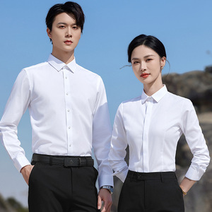 Pure Cotton White Short Sleeve Shirt For Men And Women Workwear Wrinkle Free Solid Color Professional Attire - Product Image 4