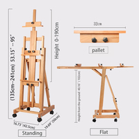 Chevalet de studio multifonctionnel en bois, chevalet de sol en hêtre pour peinture, support de chevalet à roulettes pour croquis