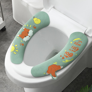 Cute Printed Toilet Seat Cover Non Woven Fabric Four Seasons Home Use Cartoon Design Sticky Cushion - Product Image 1