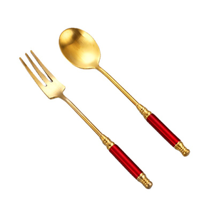 DFC0236 Cuchara y Tenedor de Acero Inoxidable 304 de Lujo Vintage para Hotel, Estilo Europeo Retro con Mango Cilíndrico, Cuchara para Café, Tenedor para Postre - Product Image 5