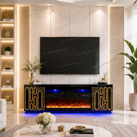 Meuble TV moderne en bois blanc de luxe avec foyer électrique, flammes multicolores, meuble TV, console, table, meubles de salon