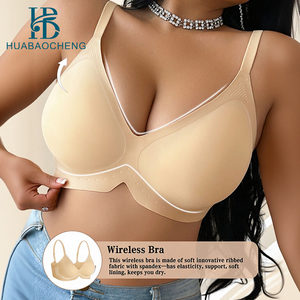 HBC Hot Sale Dames Plus Size Wireless Deep V <span class=keywords><strong>3</strong></span>/4 Cup Eco-vriendelijke BH Gladmakende Verwijderbare Pads Push-up BH's Jelly Ondergoed - Product Image 1