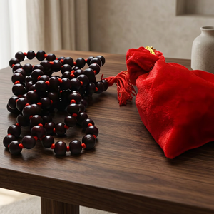 Lal Chandan Mala Handmade Red Sandalwood <b>Rosary</b> with Asian Zen Design From Orissa - Product Image 1