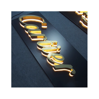 Enseigne personnalisée en acier inoxydable brossé doré, enseigne rétroéclairée 3D, enseigne éclairée par LED