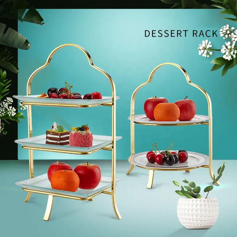 Soporte de tartas de tres niveles, bandeja para fruta de estilo europeo, para recepción de té y postre de la tarde, para buffet