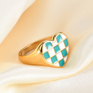 Anillo de Ajedrez en Blanco y Negro con Forma de Corazón de 14 mm, Acero Inoxidable 304, Joyería de Moda Unisex, Regalo - Product Image 4