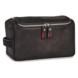 Wholesale Personalized Vintage Dopp Kit Organizer Travel Shaving Genuine Leather Cosmetic Bag Custom Toiletry Bag For Men