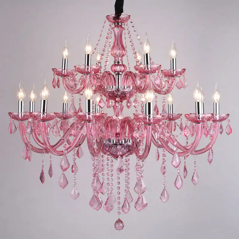 Lampu Gantung Kristal Nordic Modern, Lampu Dekorasi Kamar Tidur Romantis, Lampu Liontin Kilau Pink Ruang Perjamuan Cantik