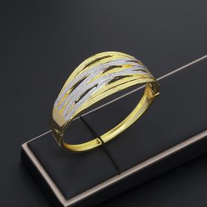 JXX Women's <b>Fashion</b> Gold-Plated <b>Cuff</b> <b>Bracelet</b> with Two-Tone Zircon Elegant Bangles with Stylish Two-Tone Zircon for Women - Product Image 3