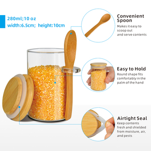 Hũ thủy tinh YOLOWE HOME 280ML, nắp tre, kèm thìa, hộp đựng cà phê, phụ kiện nhà bếp, đựng gia vị, đậu, trà, đường, thực phẩm - Product Image 3