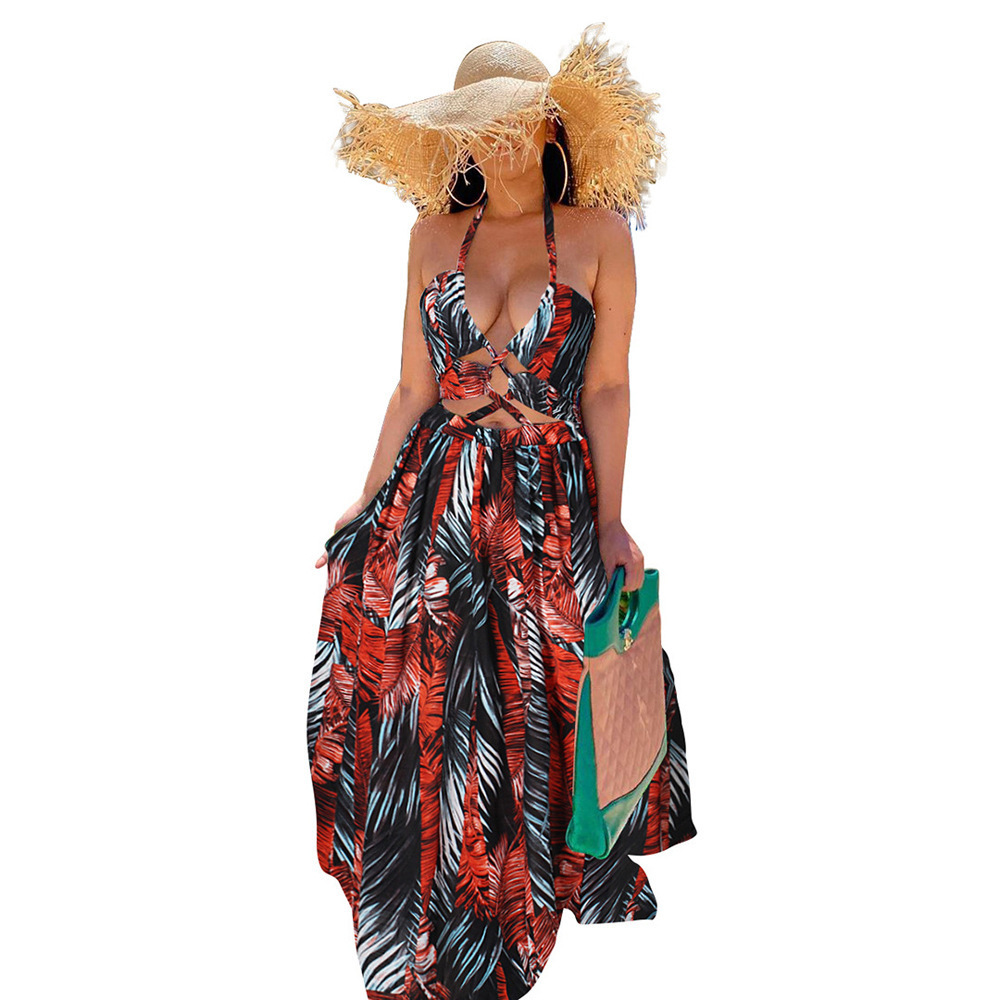 Women's Summer Maxi Dress - Short Sleeve, Crewneck, Tie-Dye, Loose Fit With Pockets, Red/White, Size Small