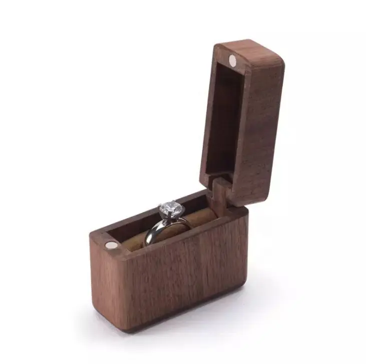 Premium Creative Lighter Shaped Walnut Wood Mini Ring Box