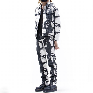 Completo da <span class=keywords><strong>Uomo</strong></span> Edge Denim con Stampa Digitale a Sublimazione Personalizzata, Outfit in <span class=keywords><strong>Jeans</strong></span>, Set Giacca e Pantaloni, Abito in <span class=keywords><strong>Jeans</strong></span> da <span class=keywords><strong>Uomo</strong></span> - Product Image 1