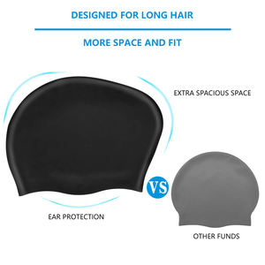 <span class=keywords><strong>Gorro</strong></span> de natación de silicona negra con protección auditiva <span class=keywords><strong>grande</strong></span> 55G 60G Diseño impreso para niñas con cabello largo - Product Image 6