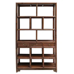 Unique Antique Home Furniture Hand Painted Display Bookshelf Cabinet Antique Solid Wooden Carved Bookcase