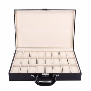 Estuche de Almacenamiento para 24 Relojes, Maleta de Cuero PU Negro con Diseño de Cocodrilo, Organizador de Relojes y Joyas con Cerradura, Caja de Regalo - Product Image 1