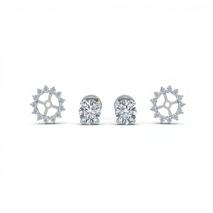 Boucles d'oreilles clous diamant rondes convertibles, motif étoile, halo amovible, solitaires ronds, plaqué or 18K 14K - Product Image 2