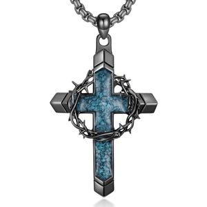 Vintage Turquoise <b>Cross</b> Pendant Necklace for Women <b>Men</b> Thorny Wreath and <b>Cross</b> Design <b>Chain</b> Jewelry Gifts - Product Image 1