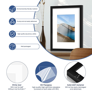 HOMCO 8.5 X 11 Black Picture <strong>Frame</strong> Set of 6 , Display Pictures 6x8 with Mat or 8.5 X 11 Without Mat <strong>Photo</strong> <strong>Frames</strong> for Wall Decor - Product Image 6