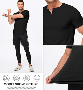 Camiseta deportiva de manga corta con cuello en V y canalé <span class=keywords><strong>para</strong></span> <span class=keywords><strong>hombre</strong></span>, estilo Henley, <span class=keywords><strong>para</strong></span> <span class=keywords><strong>gimnasio</strong></span> y entrenamiento. - Product Image 4