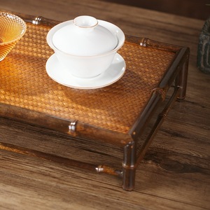 Chinese Style <b>Bamboo</b> Woven Tea <b>Table</b> Rectangle Lacquered Purple <b>Bamboo</b> Mingtai With Tea Set Storage For Household Use - Product Image 4