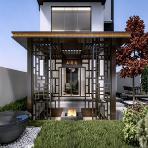 Pergola haut de gamme en alliage d'aluminium et bois massif, sculptée à la main, imperméable et résistante au vent, pour hôtels, villas et aménagements paysagers - Product Image 1