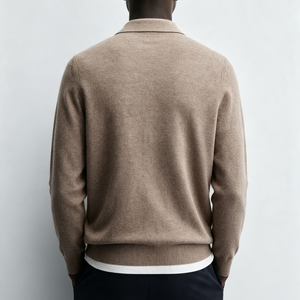 OEM Custom <strong>Men's</strong> Merino Wool Knit Polo <strong>Shirt</strong> Top Elegant Long Sleeve Lapel <strong>Collar</strong> Sweater <strong>Jumper</strong> Wholesale Supplier - Product Image 2