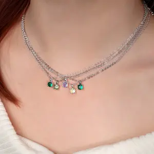 Moda kişiselleştirilmiş 18K altın kaplama kübik zirkonya taş 925 ayar gümüş Birthstone kolye kadınlar için