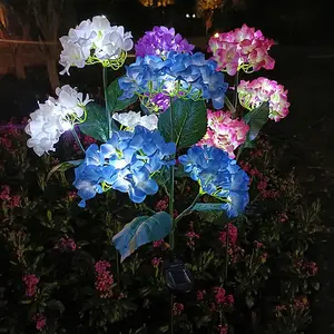3 Hoofd Hortensia Roos Bloem Solar Led Licht Buiten Tuin Gazon Lampen Voor Tuin Moestuin Patio Landhuis Decoratie