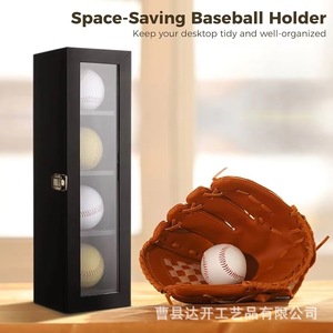 Baseball <b>Display</b> <b>Case</b> <b>Wall</b> Mounted Black With Partitions For 4 Balls Storage Collectible Showcase - Product Image 2