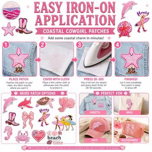 Pronto per la spedizione: Toppe ricamate termoadesive e <span class=keywords><strong>da</strong></span> cucire con motivi Costiero Cowgirl, Spiaggia, Cavalluccio marino, Granchio, Farfalla, Stivale, Howdy - Product Image 2