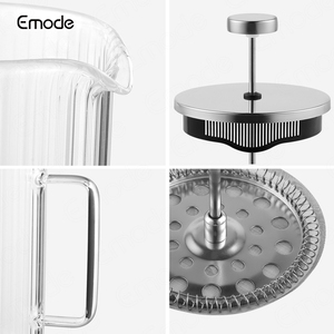 Coffret Cadeau Emode : Presse à Café à Parois Céramiques Cannelées & 2 Tasses à Café à Parois Céramiques Cannelées <span class=keywords><strong>de</strong></span> 400 ml, Ensemble <span class=keywords><strong>de</strong></span> Cafetière et Théière à Rayures Verticales - Product Image 5