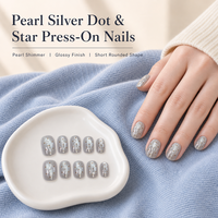 T2106 Kaixin Nouvelle Arrivée Faux Ongles à Presser Effet Perle Argentée, Points et Étoiles, Courts, Forme Arrondie, avec Accent Points et Effet Œil de Chat, Fournitures pour Ongles
