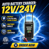 Chargeur de batterie de voiture portable 12-24V avec entrée 110V et sortie de démarrage 2/15-40A & 250A pour camions et voitures