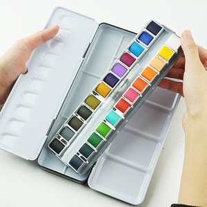 XinyiArt 24 Couleurs Premium Solide <span class=keywords><strong>Aquarelle</strong></span> Peinture Demi-Casseroles <span class=keywords><strong>Portable</strong></span> Voyage <span class=keywords><strong>Aquarelle</strong></span> Art Pigment <span class=keywords><strong>Kit</strong></span> avec Brosse pour Artistes - Product Image 6