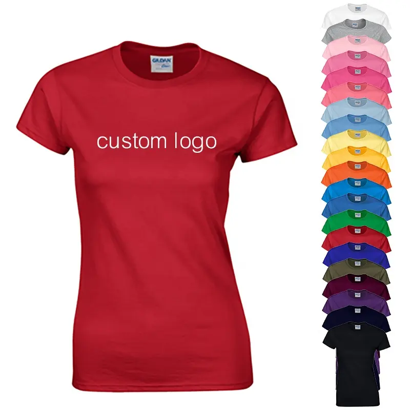 180gsm 100% Cotton Customized Logo Printed Red Blank Casual Cute T Shirt Women