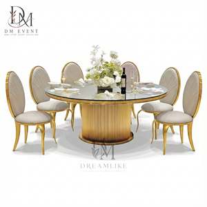 Table de banquet de mariage ronde personnalisée en acier inoxydable doré avec base en ruban torsadé et plateau en verre trempé miroir - Product Image 3