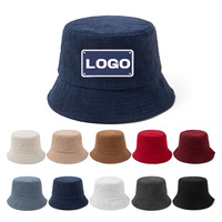Chapeau Bob Unisexe en Velours Côtelé Bleu Marine Chaud d'Hiver pour Hommes, avec Broderie Personnalisée et Logo, à Large Bord