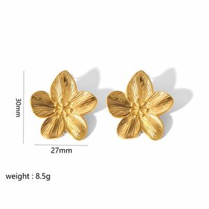 Dina Trendy Bold Jewelry Geometric Big Statement Flower Earrings <strong>Studs</strong> 18K Gold Waterproof Stainless Steel Women Jewelry Rings - Product Image 4