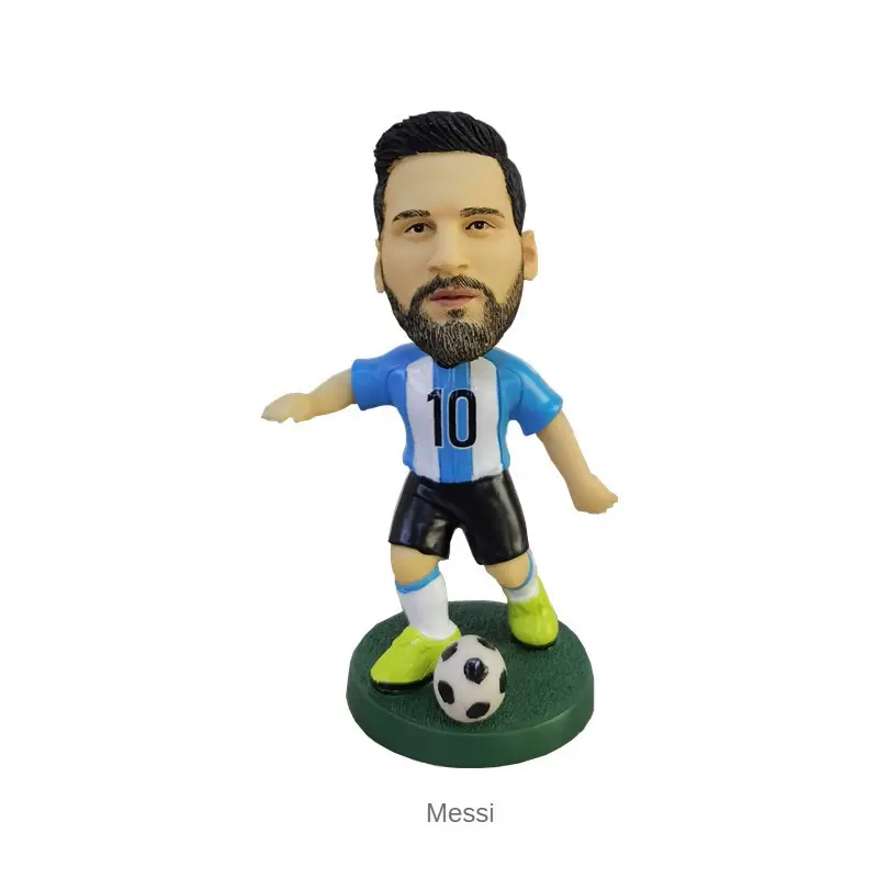Wholesale Gift Custom Football Player Figurine Resin 3d Footballer Super Star Bobble Head Doll Toy Figures Statues