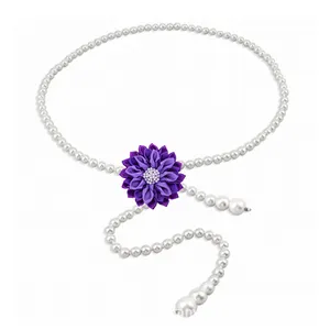 设计师低价批发希腊三角洲DST和ncnw符号身体珠宝链紫色紫罗兰花朵制作珍珠腰链