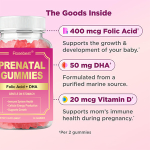 Suplemento multivitamínico vegano en gomitas para mujeres embarazadas de la marca Rosebest, con pectina, ácido fólico y aceite de pescado Omega-3 DHA y EPA. - Product Image 2