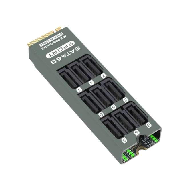 M.2 M Key to 9 Port SATA 3.0 6Gbps PCIe Expansion Card RAID Storage Adapter with Metal Case