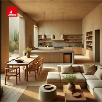 Armoire de cuisine Alland de qualité supérieure, style ferme moderne, en placage de chêne avec finition mélamine et étagères ouvertes pour maison personnalisée et chaleureuse