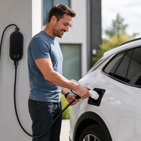 Cargador Portátil para Vehículos Eléctricos de 7KW 32A, Tipo 2, Nivel 2, Corriente Ajustable, Pantalla LCD, Cargador Rápido Móvil para Automóviles