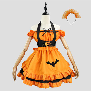 Costume de cosplay de demoiselle d'honneur chauve-souris et citrouille d'Halloween, robe Lolita <span class=keywords><strong>orange</strong></span> et noire, tenue de fête et de séance photo - Product Image 5